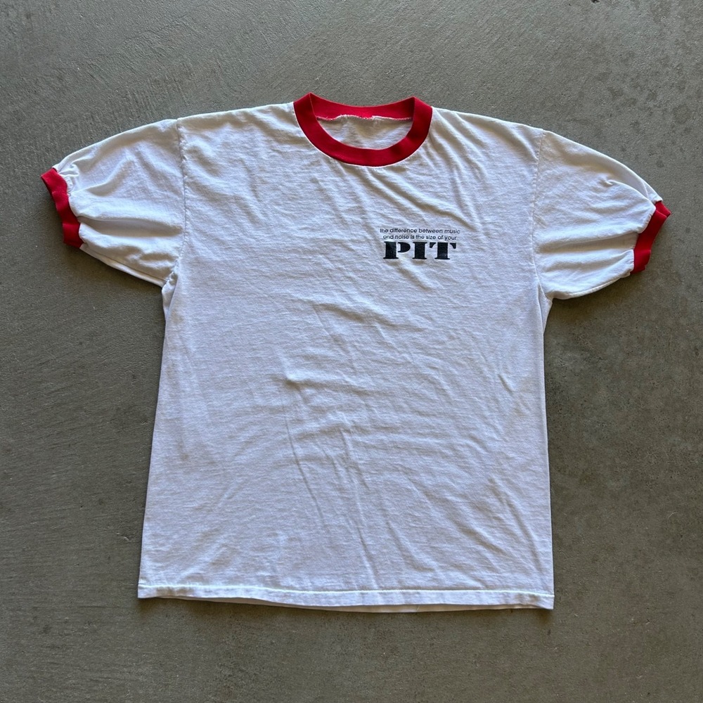 Vintage 90s PIT European Tour Ringer Shirt Size Medium White 1999 Concert Band
